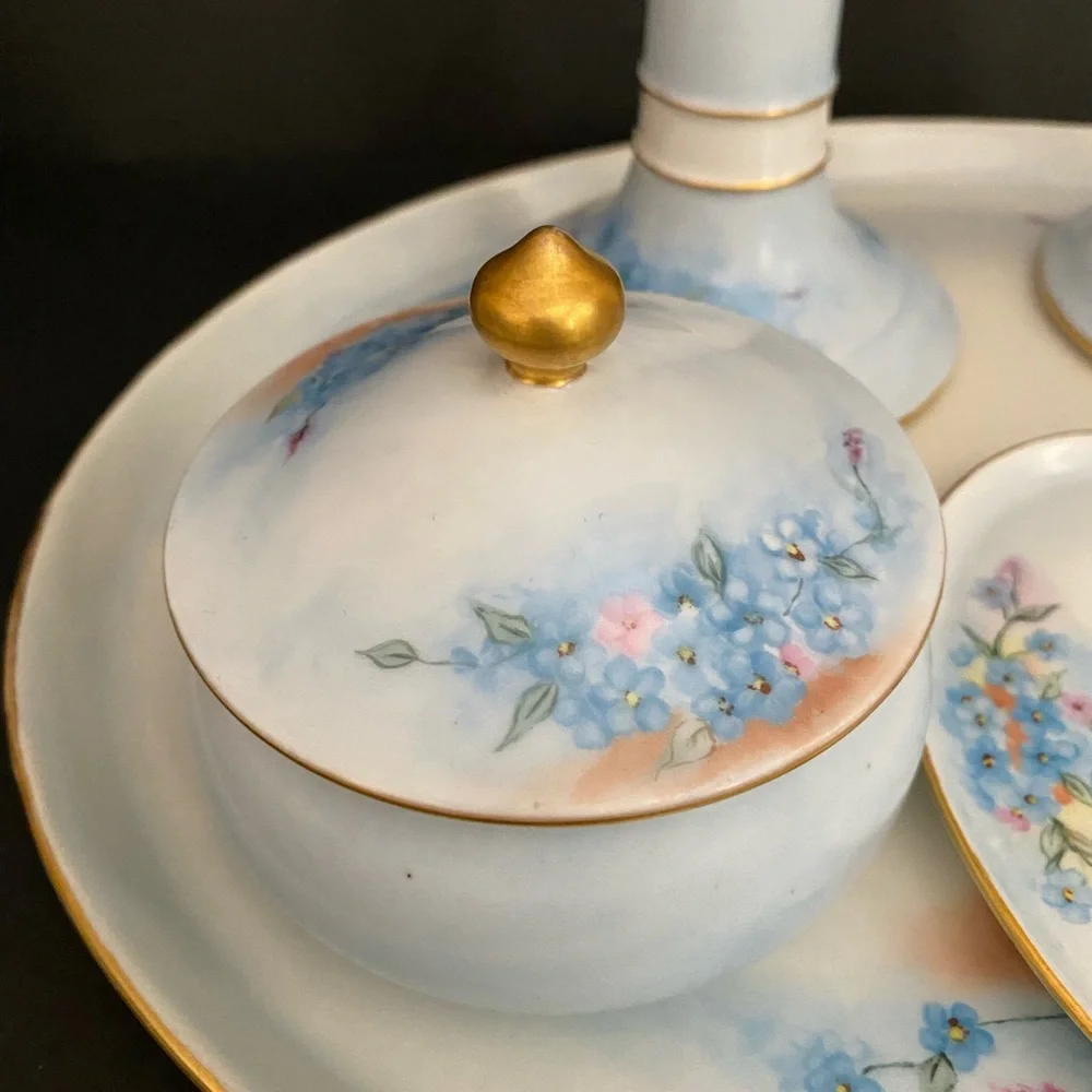 Vintage Haviland NV Hand Painted Dresser Set Of 6 Vanity Tray Porcelain Limoges